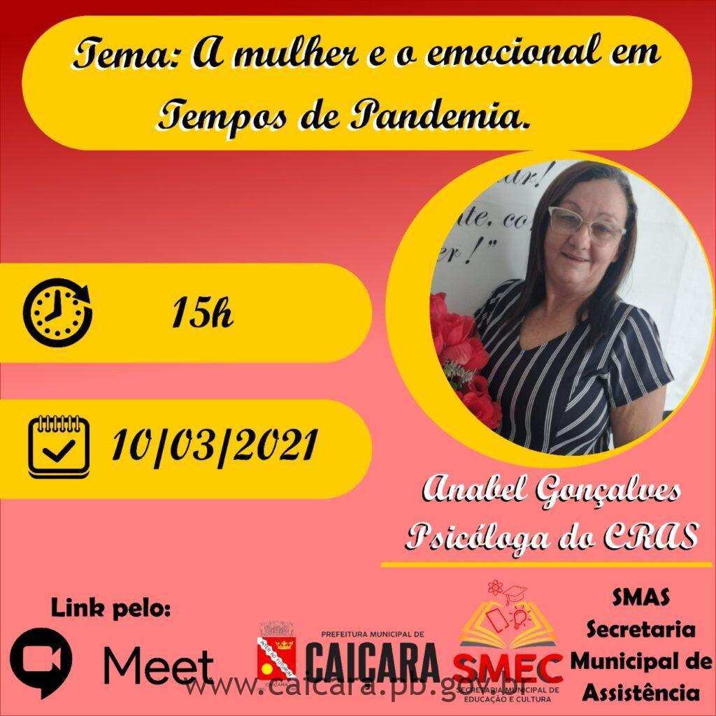 Secretaria de Educação e Secretaria de Assistência Social, fazem live com tema: “A mulher e o emocional em tempos de pandemia”.